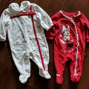 Infant Girls Christmas Pajamas Red & White set of 2 , Present & Minnie